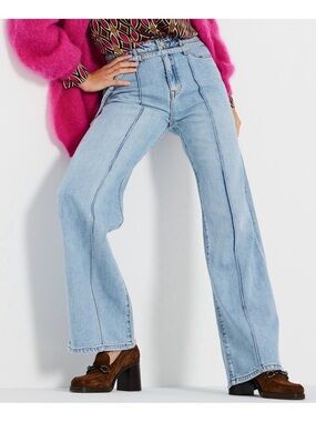 Light Blue High-Rise Wide-Leg Jeans with Front Seam Summum